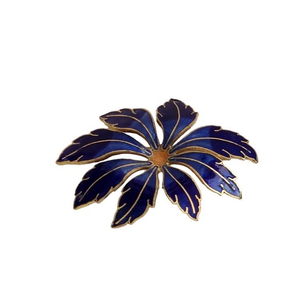 Vintage Blue Enamel Foliage Flower Two Tone Blue Shades Enamel Pin Brooch - Picture 7 of 14